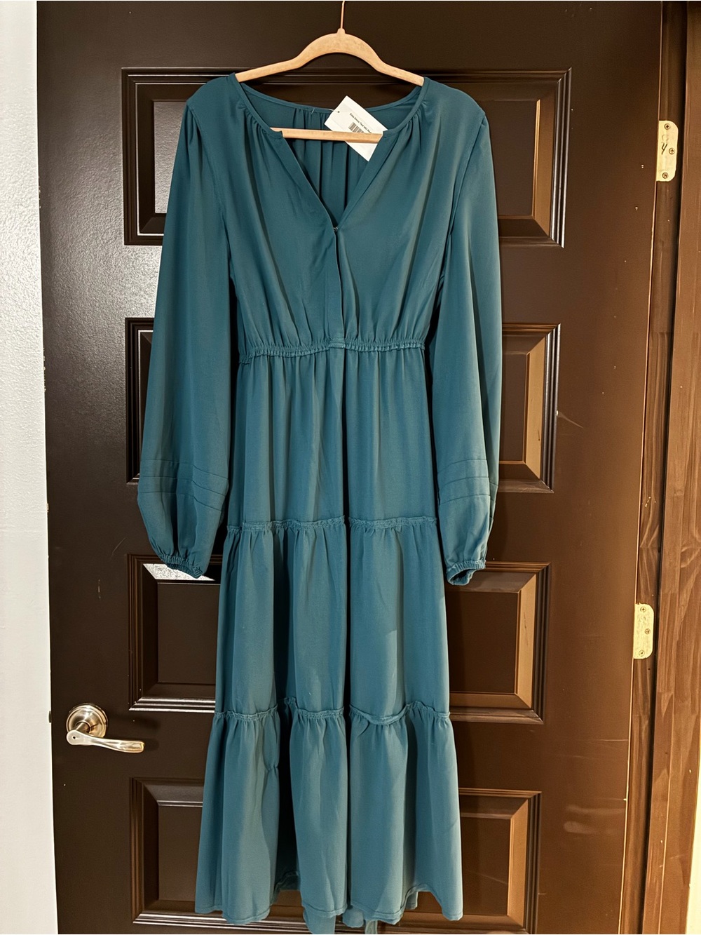 Women’s Teal Long Sleeve Tiered Maxi Dress
